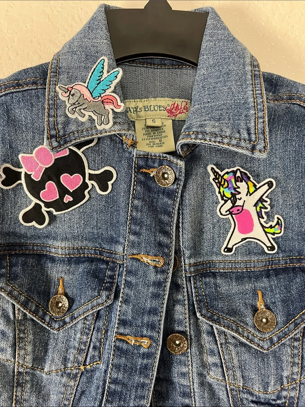 Paris Blues Girls' Denim Vest Cute Patch Accents Blue Sz S casual biker TC0716